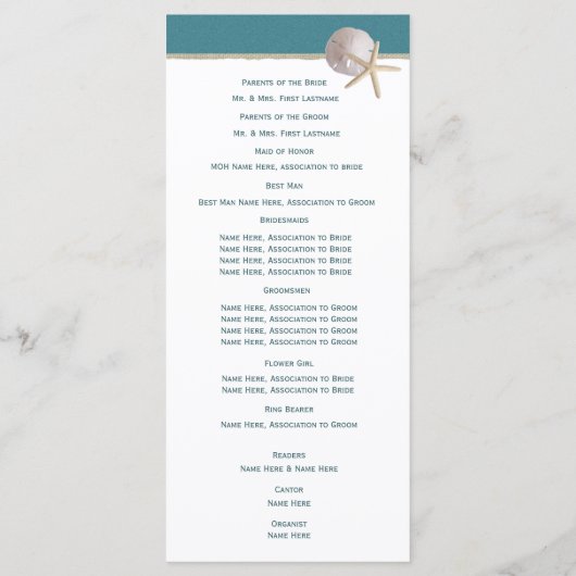 Programme de mariage Starfish et Burlap Beach (Dos)