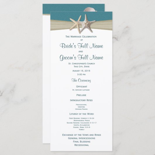 Programme de mariage Starfish et Burlap Beach (Devant / Derrière)