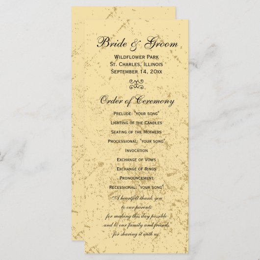 Programme de mariage stressé et élégant (Devant / Derrière)