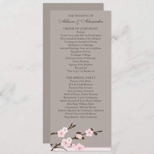 Programme de mariage Stylish Pink Cherry Blossoms (Devant / Derrière)