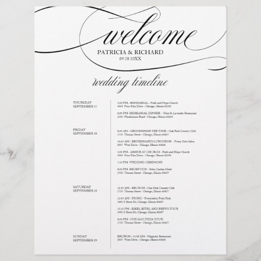 Programme de mariage sur 4 jours élégant écriture  (Devant)