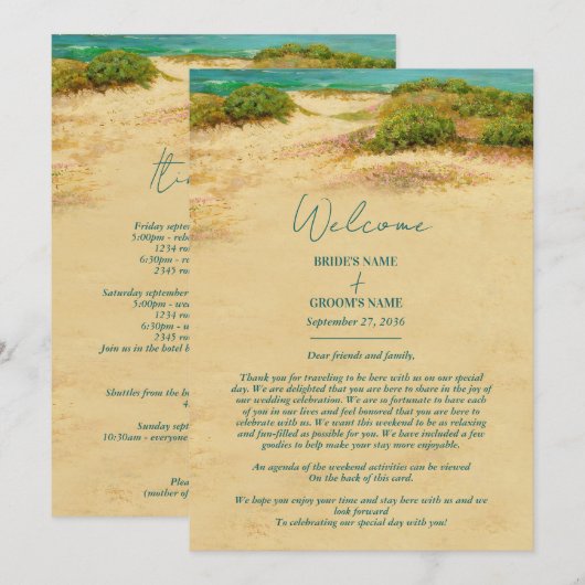 Programme de mariage sur la plage à l'aquarelle  (Devant / Derrière)