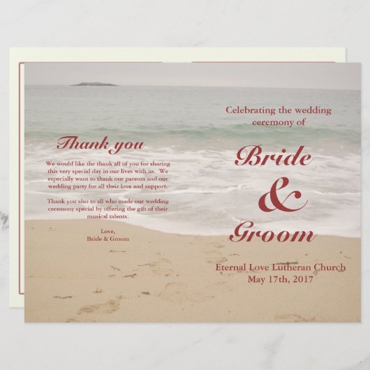 Programme de mariage sur la plage : Sandy Beach (Devant / Derrière)