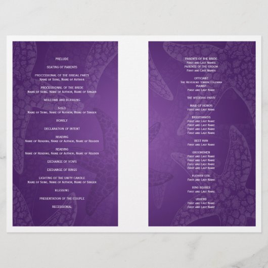 Programme de mariage sur la plage Starfish Purple (Dos)