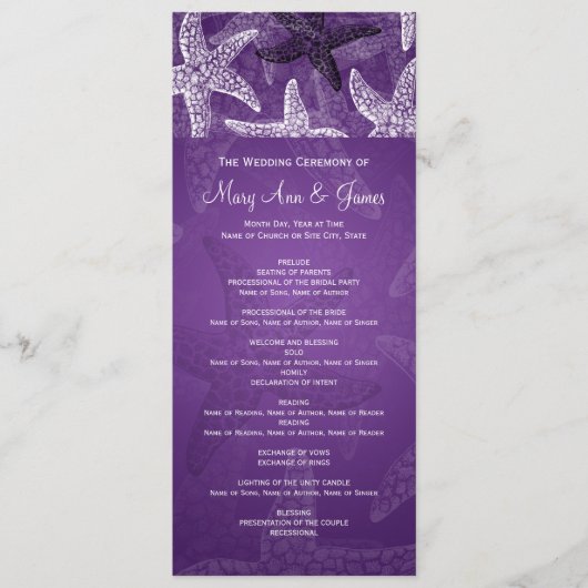 Programme de mariage sur la plage Starfish Purple (Devant)