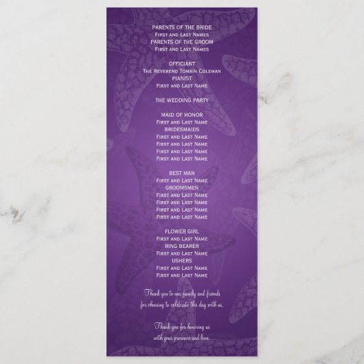 Programme de mariage sur la plage Starfish Purple (Dos)