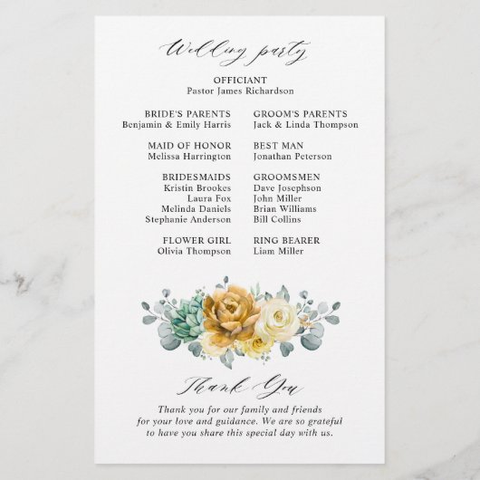 Programme de mariage sur la verdure de la sauge ja (Dos)