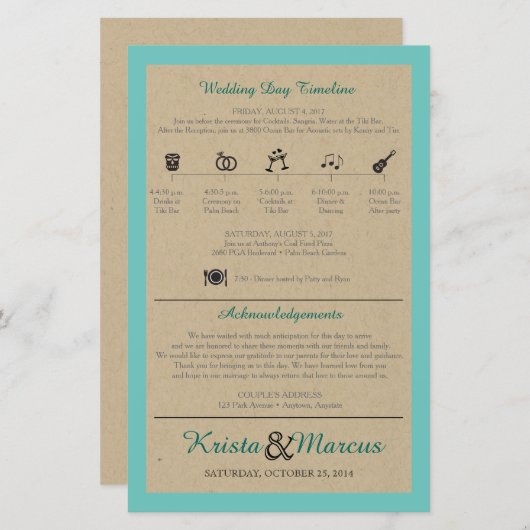 Programme de mariage sur le calendrier des icônes  (Devant / Derrière)