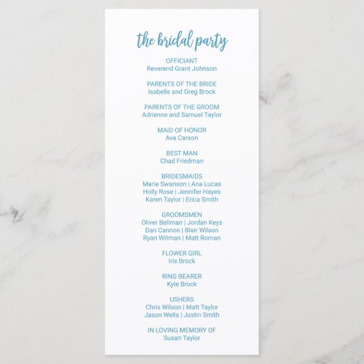 Programme de mariage sur le sable et la mer (Dos)