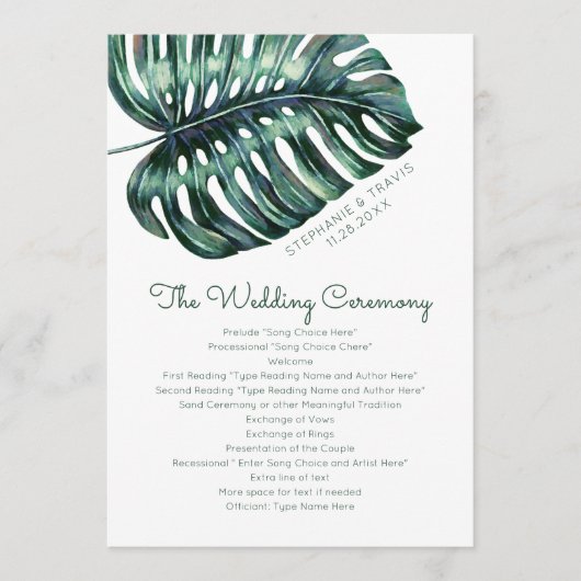 Programme de mariage sur l'île de la plage à feuil (Devant)