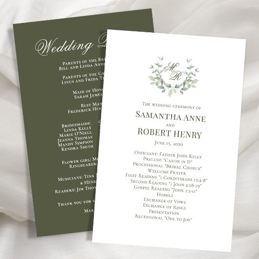 Programme de mariage sur monogramme personnalisé v