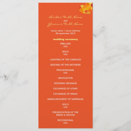 Programme de mariage tango d'été (Devant)
