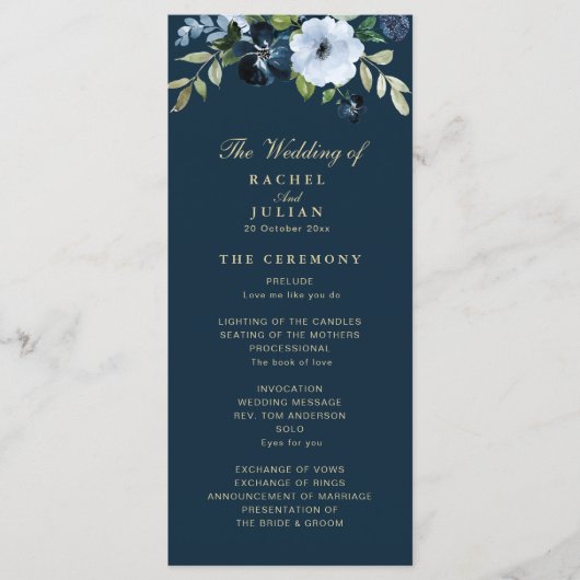 programme de mariage tendance marine bleu et or (Devant)