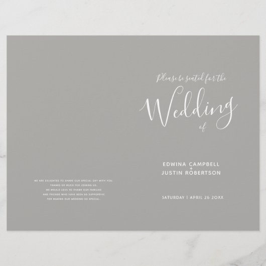 Programme de mariage texte gris moyen simple (Devant)