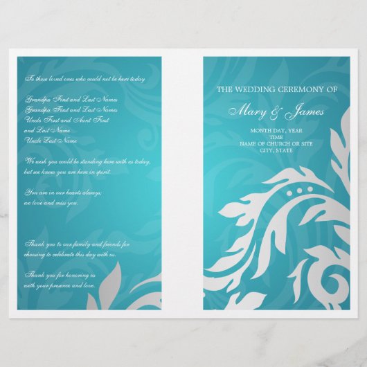 Programme de mariage Tourbillonnant Flourish Aqua (Devant)