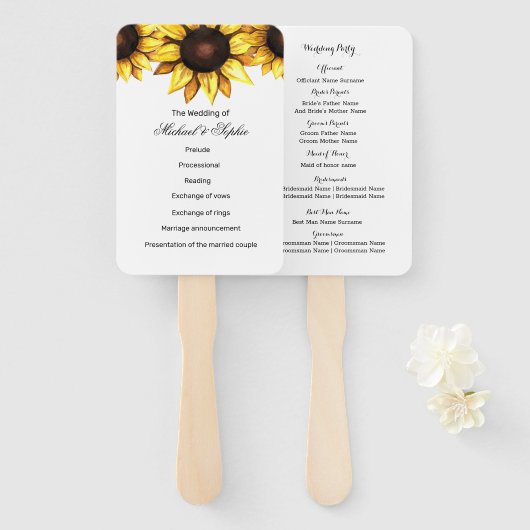 Programme de mariage tournesol Éventails floraux b (Devant et derrière)