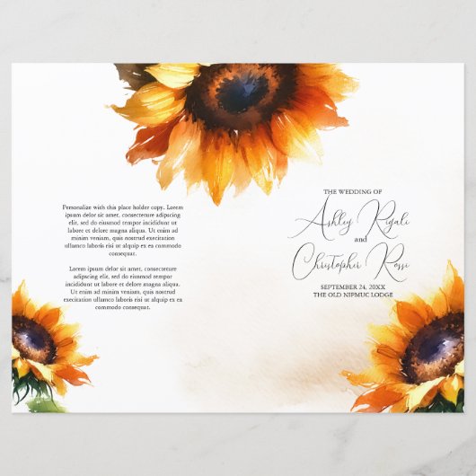 Programme de mariage Tournesol Plié - Vintage (Devant)