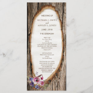 Programme de mariage Tranche d'arbre avec fleurs