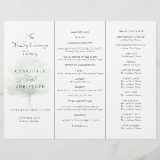 Programme de mariage Tri-Fold de Misty tree (Devant)