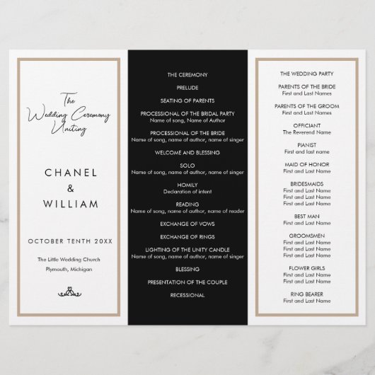 Programme de mariage Tri-Fold inspiré de Chanel (Devant)