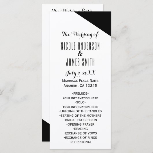Programme de mariage triangle noir et blanc (Devant / Derrière)