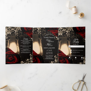 Programme de mariage trifolié aux roses rouges Lan