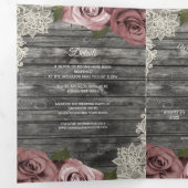 Programme de mariage trifolié en bois gris rose po (Intérieur en premier)