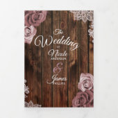 Programme de mariage trifolié en bois rustique ros (Page de couverture)