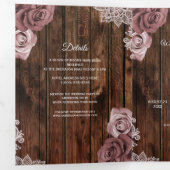 Programme de mariage trifolié en bois rustique ros (Intérieur en premier)