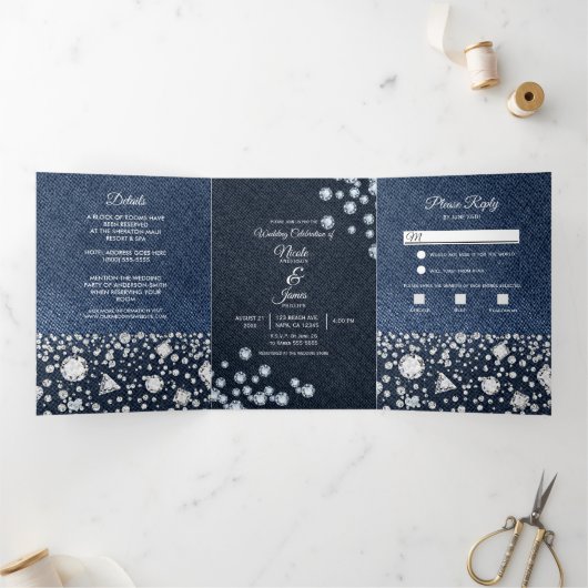 Programme de mariage trifolié Glam Bleu Denim & Di (Intérieur)