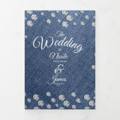 Programme de mariage trifolié Glam Bleu Denim & Di (Page de couverture)
