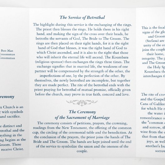 Programme de mariage trifolié orthodoxe grec (Intérieur au milieu)