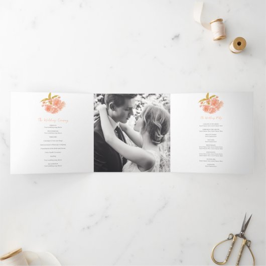 Programme de mariage triplé à l'aquarelle de fleur (Intérieur)