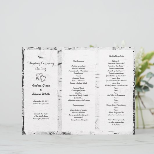 Programme de Mariage triplé de coeur sculpté de bo (Debout devant)