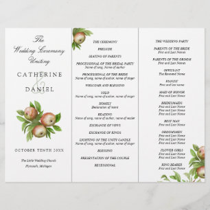programme de mariage triplé de pommes aquarelles