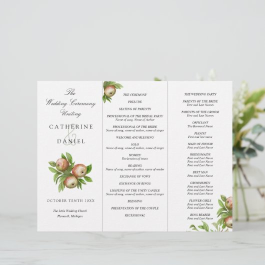 programme de mariage triplé de pommes aquarelles (Debout devant)