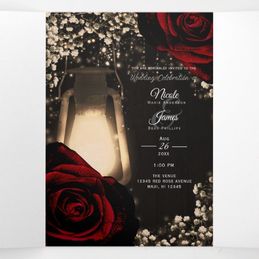 Programme de mariage triplé de roses rouges à lant (Intérieur au milieu)