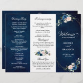 Programme de mariage triplé Rose bleu de la Marine (Devant / Derrière)