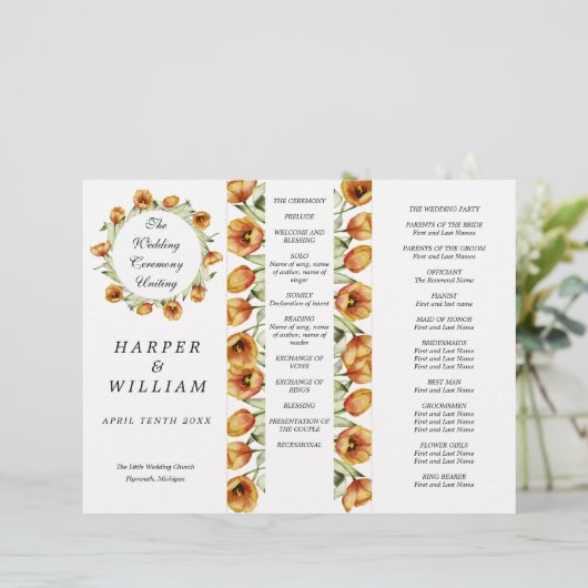 programme de mariage triple tulipes aquarelle (Debout devant)