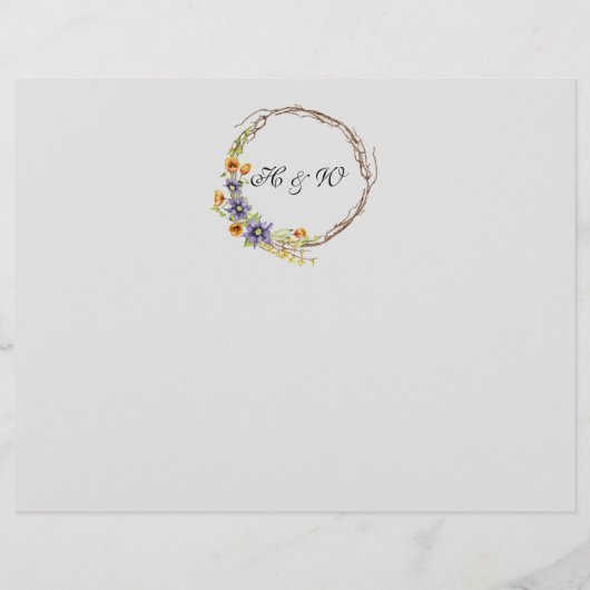 programme de mariage triple tulipes aquarelle (Dos)