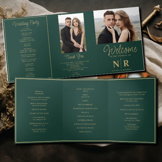 Programme de mariage triptyque à monogramme de mar