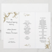 Programme de mariage triptyque à motif doré blanc (Devant / Derrière)