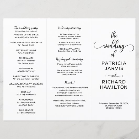 Programme de mariage triptyque minimaliste élégant (Devant)