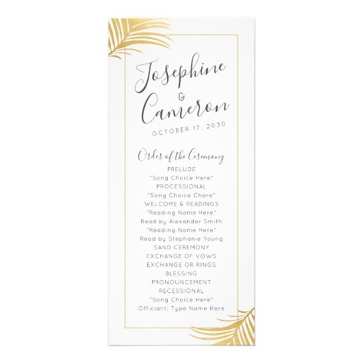 Programme de mariage tropical Feuille Gold Palm Tr (Devant)