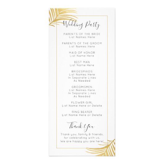 Programme de mariage tropical Feuille Gold Palm Tr (Dos)