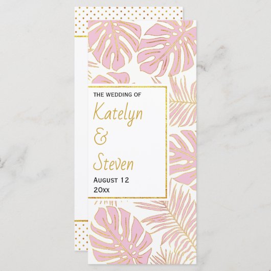 Programme de mariage tropical feuille rose et or (Devant / Derrière)