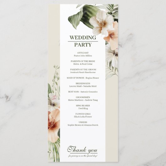 Programme de mariage tropical hibiscus boho pastel (Dos)