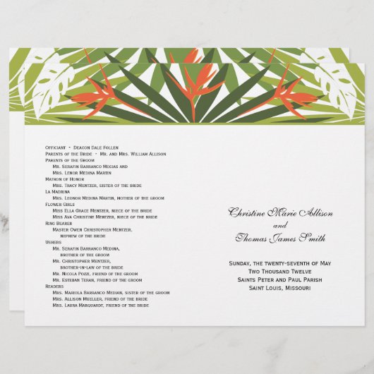 Programme de mariage tropical orange (Devant / Derrière)