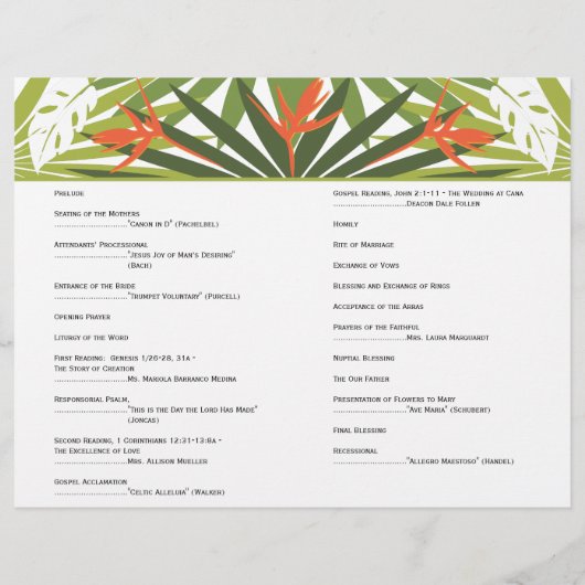 Programme de mariage tropical orange (Dos)