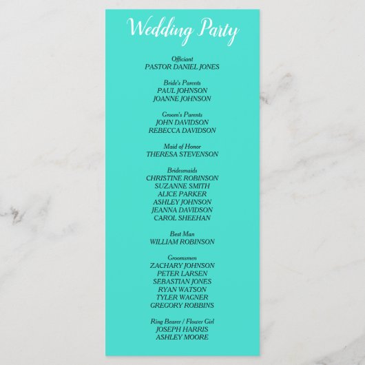 Programme de mariage Turquoise (Dos)